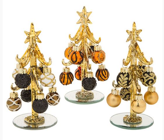 Glass Christmas tree and baubles - Black and Gold small