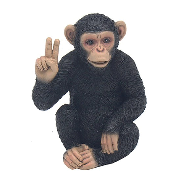 Cheeky Monkey Chimp Sitting Giving the Peace Sign. Small