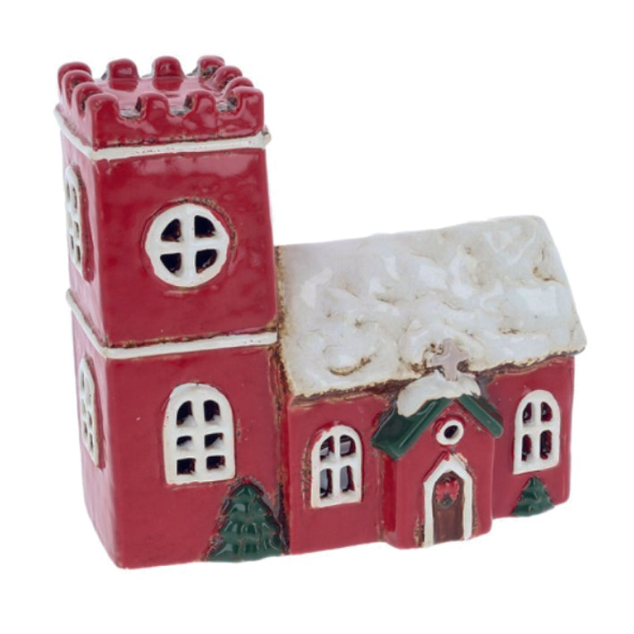 Village Pottery Christmas Norman Church Tealight Holder