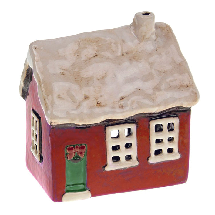 Village Pottery Christmas Red Cottage Tealight Holder