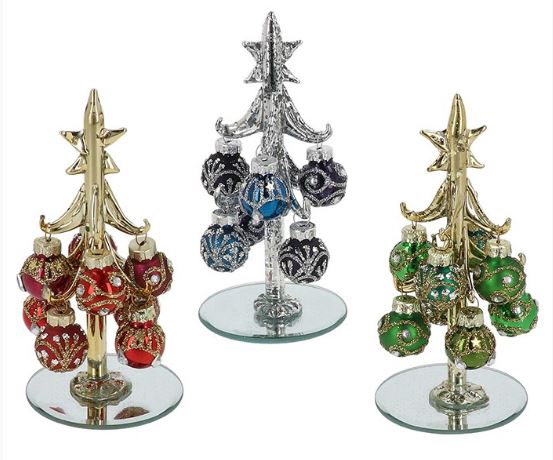 Glass Christmas tree and baubles - Classic tones small