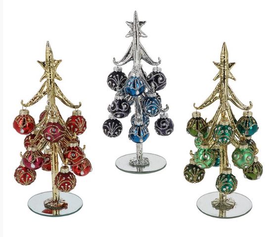 Glass Christmas tree and baubles - Classic tones large