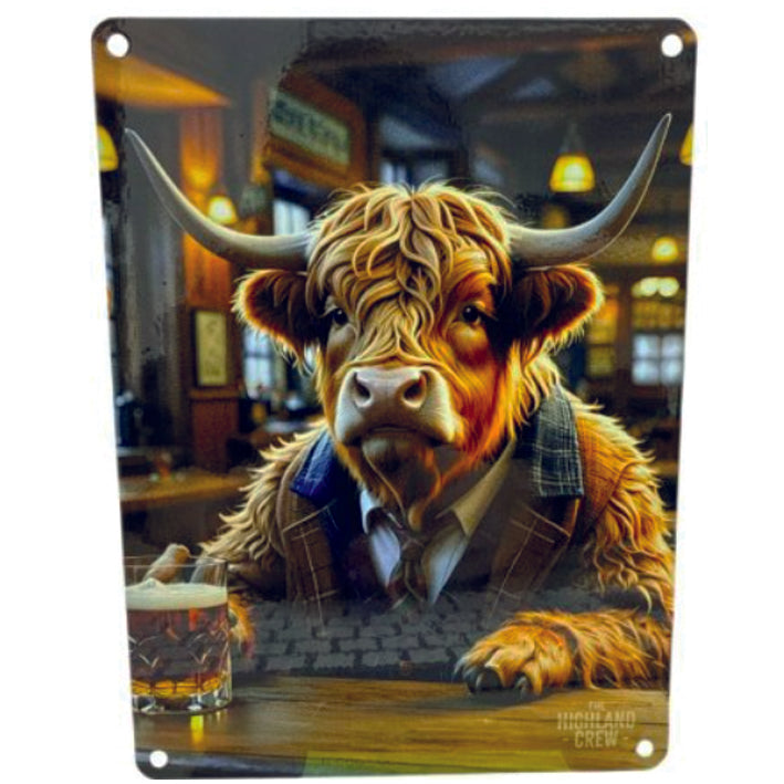 Large metal sign - Highland Cow at the Whisky Bar