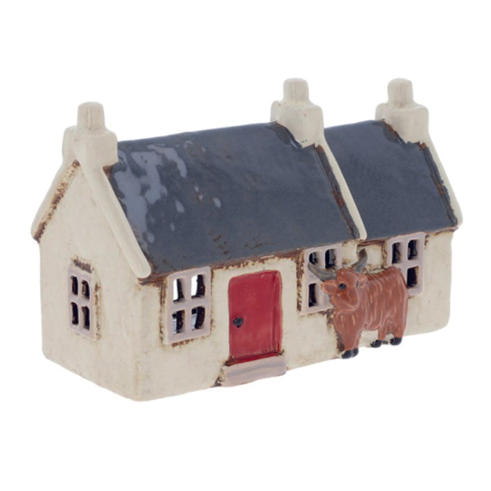 Village Pottery Croft House with Highland Coo Tealight Holder