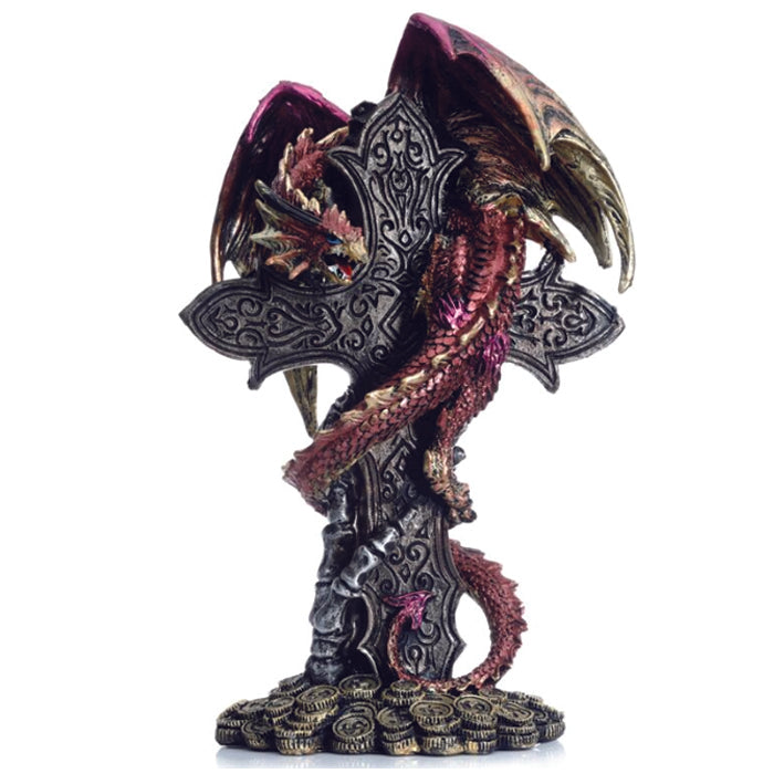 Dark Legends Celtic Cross Treasure Guardian Dragon Ornament