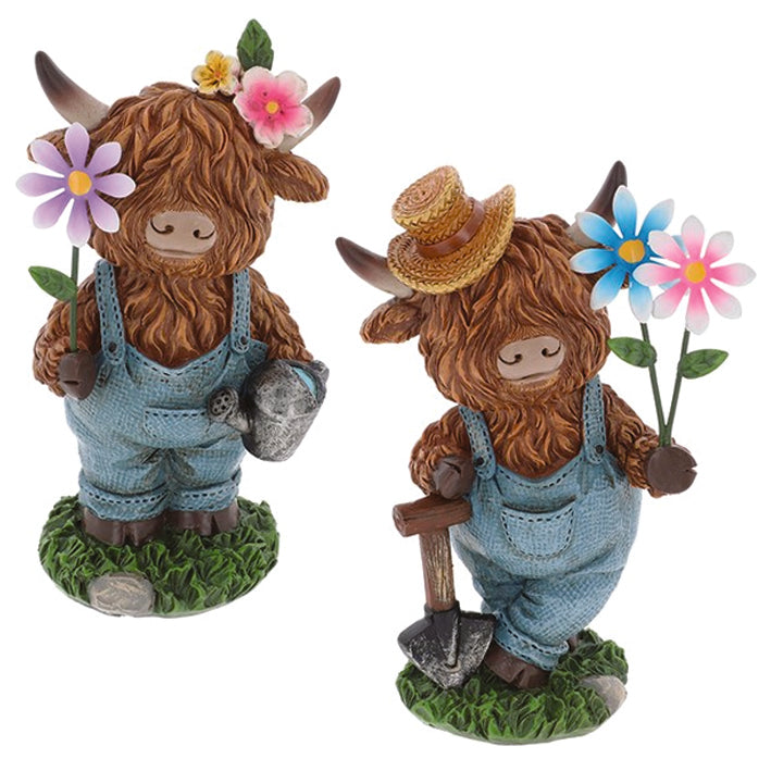 Highland Cows in Dungarees Gardening With Flowers Ornament