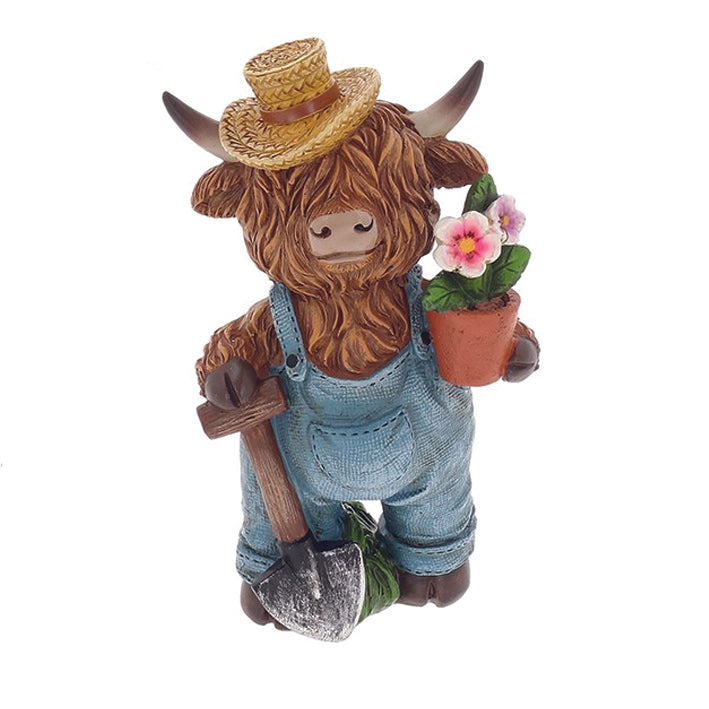 Highland Cows in Dungarees Gardening Ornament
