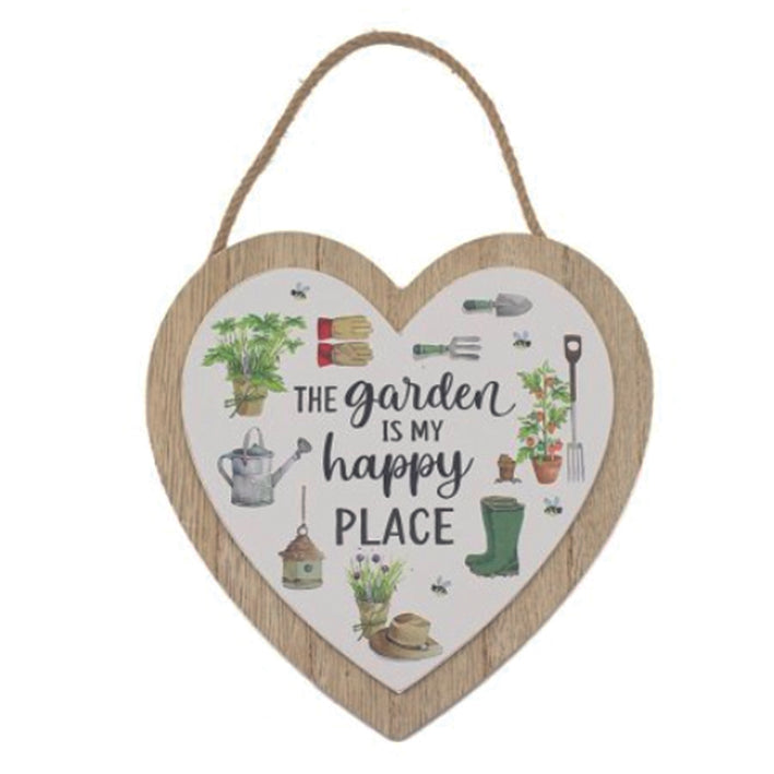 Wooden Hanging Heart - The Garden Is My Happy Place