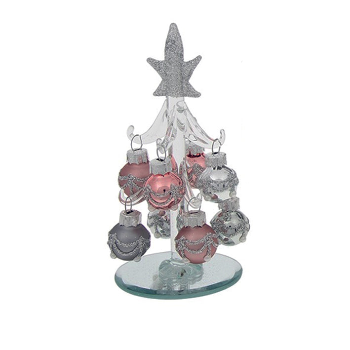 Glass Christmas tree and baubles - Grey Blush Sm