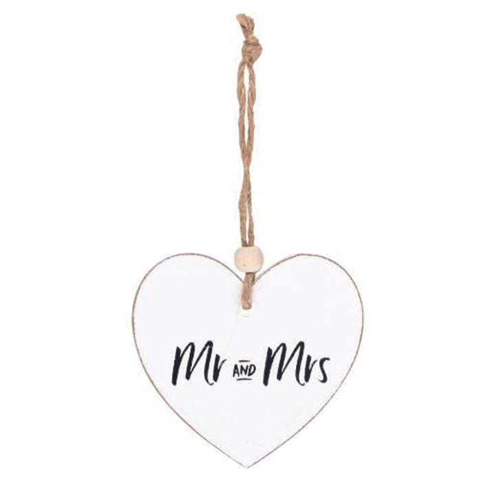 Wooden hanging heart - Mr and Mrs
