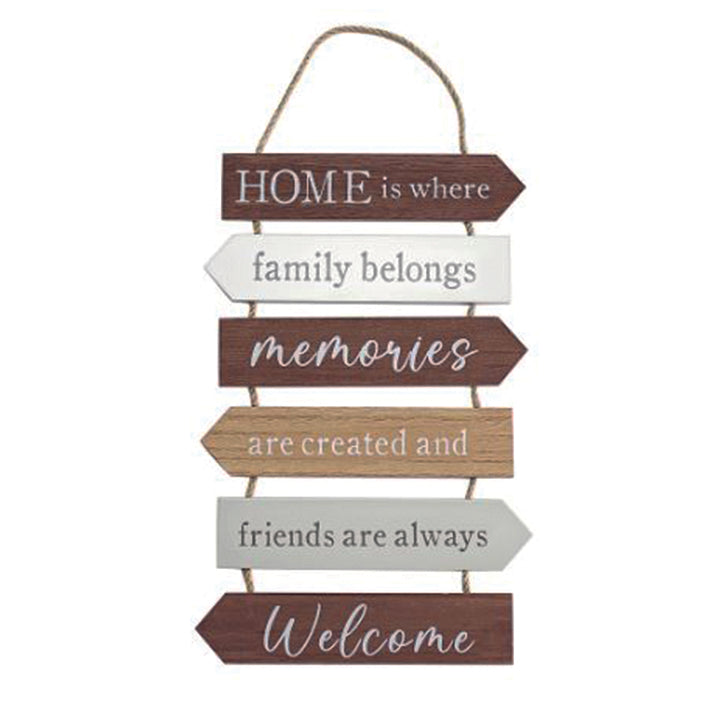 Wooden hanging slatted plaque - HOME is where family belongs ...