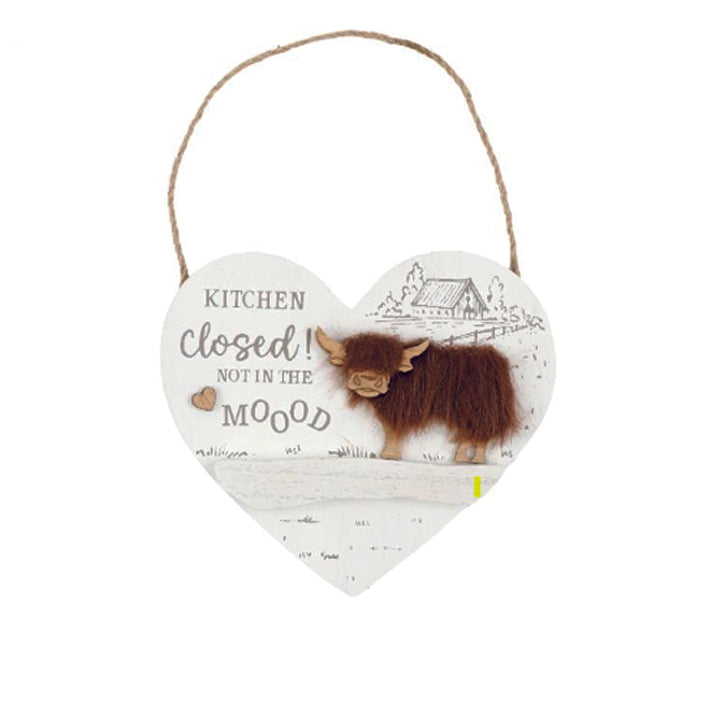 Wooden hanging heart plaque Highland Cows