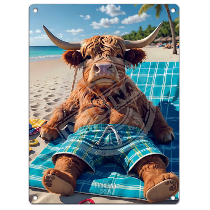 Large metal sign - Highland Cow Sunbathing
