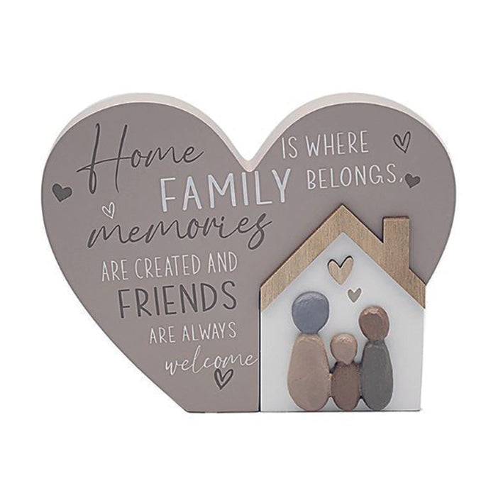 Wooden Standing Heart Plaque. HOME is where family belongs