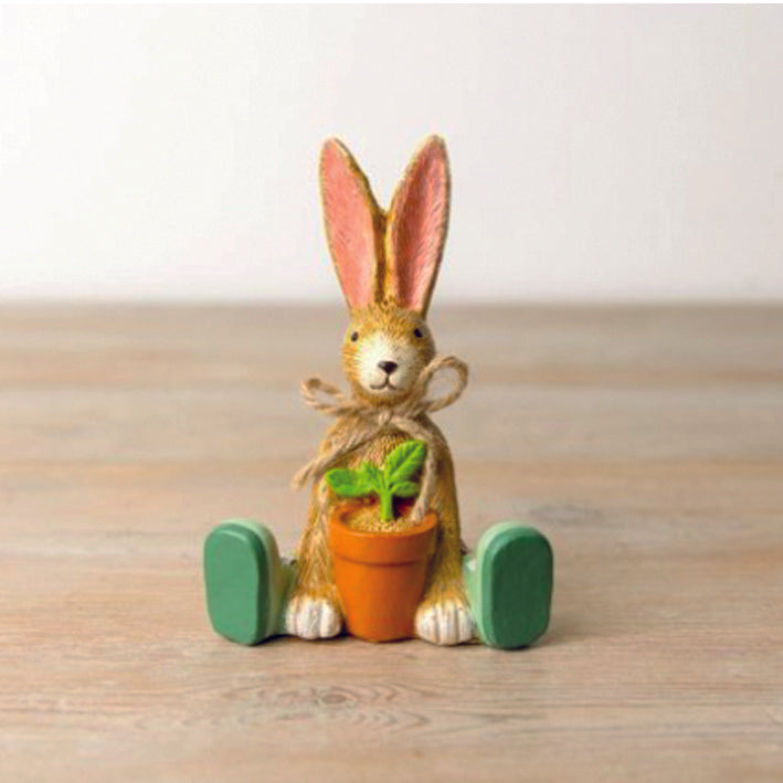 Jasper the Rabbit ornament as a gardener (sitting)
