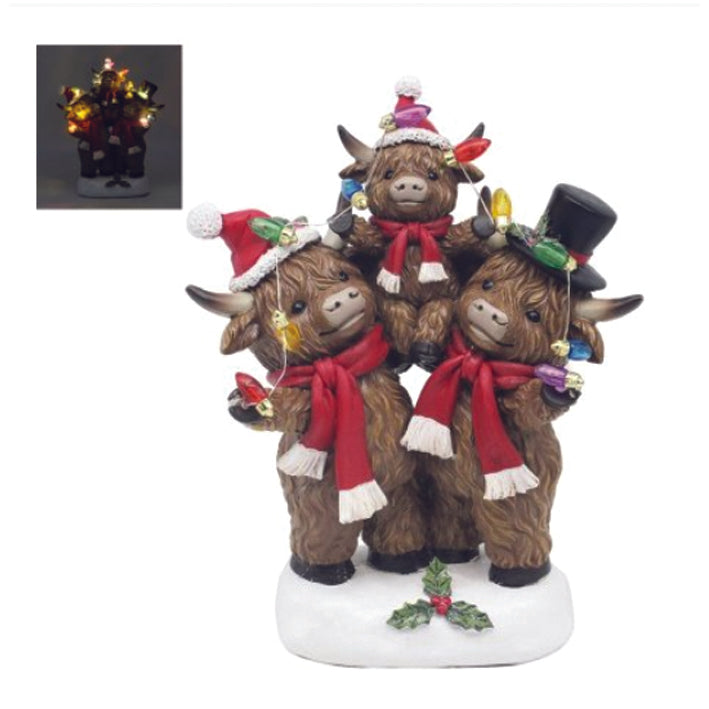 Highland Cow Family with LED Christmas Christmas Lights