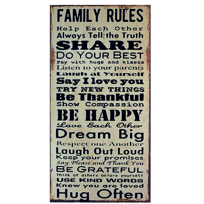 Large Wooden Plaque- Family rules