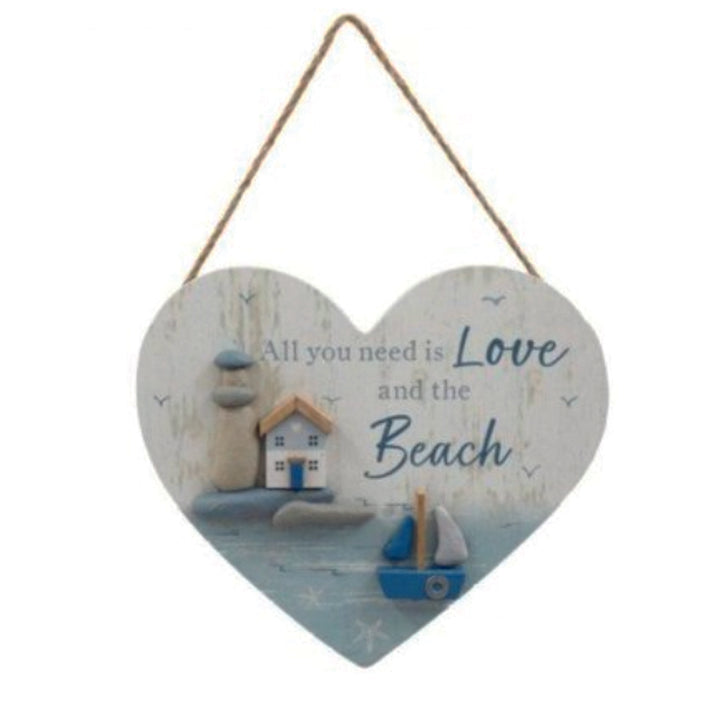 Wooden hanging heart 3D plaque All You Need is Love and The Beach