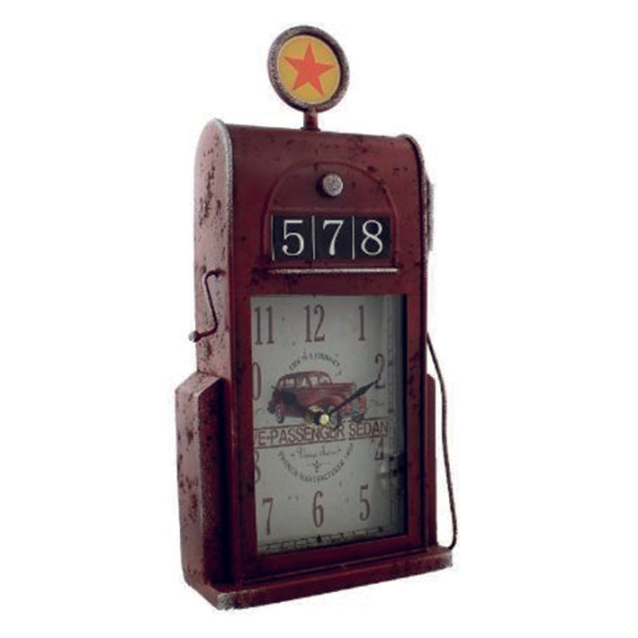 Mantel clock - Red retro petrol pump