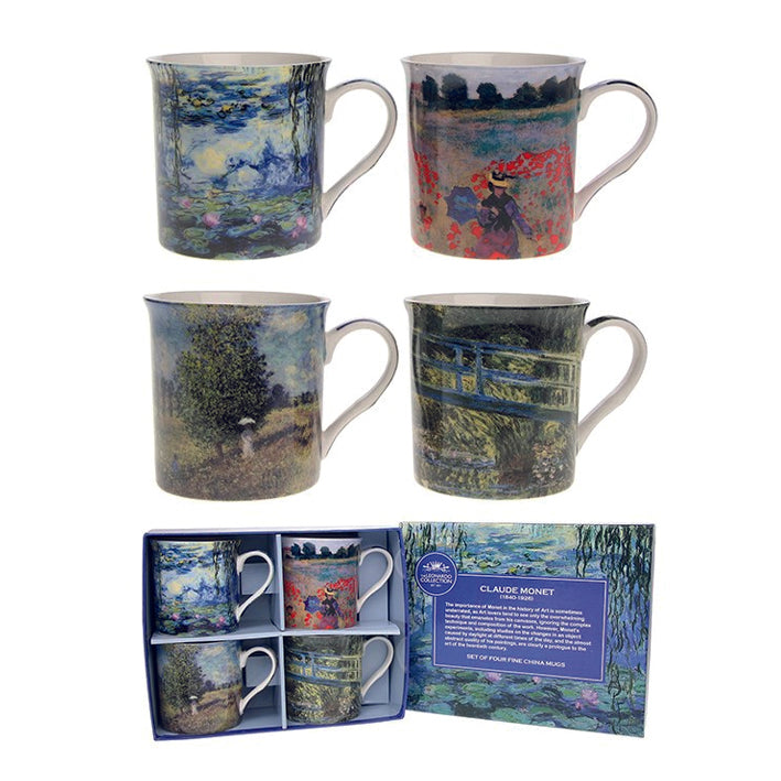Boxed set of 4 mugs. Different Claude Monet prints