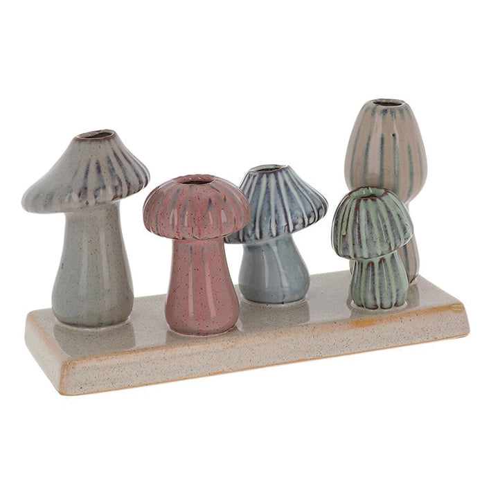Petite Pottery Mini Mushroom Shaped 5 stem vases on a base