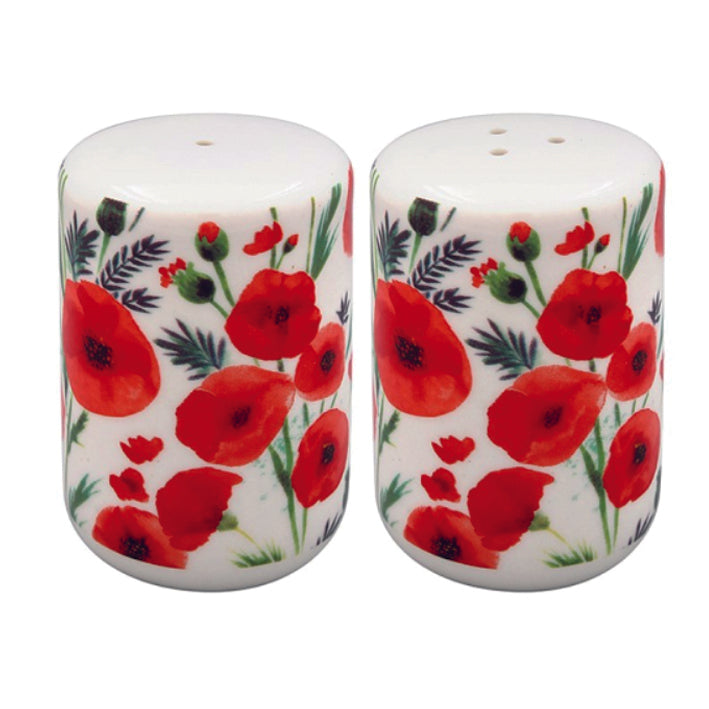 Ceramic Salt and Pepper Set with Poppies Design