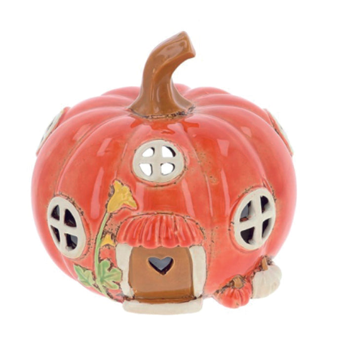 Village Pottery Pumpkin House Tealight Holder