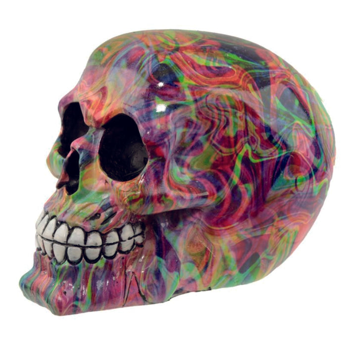 Rainbow Multicoloured Marble Skull Ornament