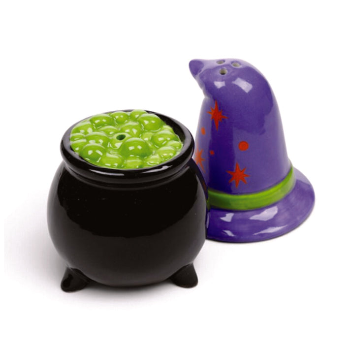 Ceramic Salt and Pepper Set Witches Hat and Cauldron