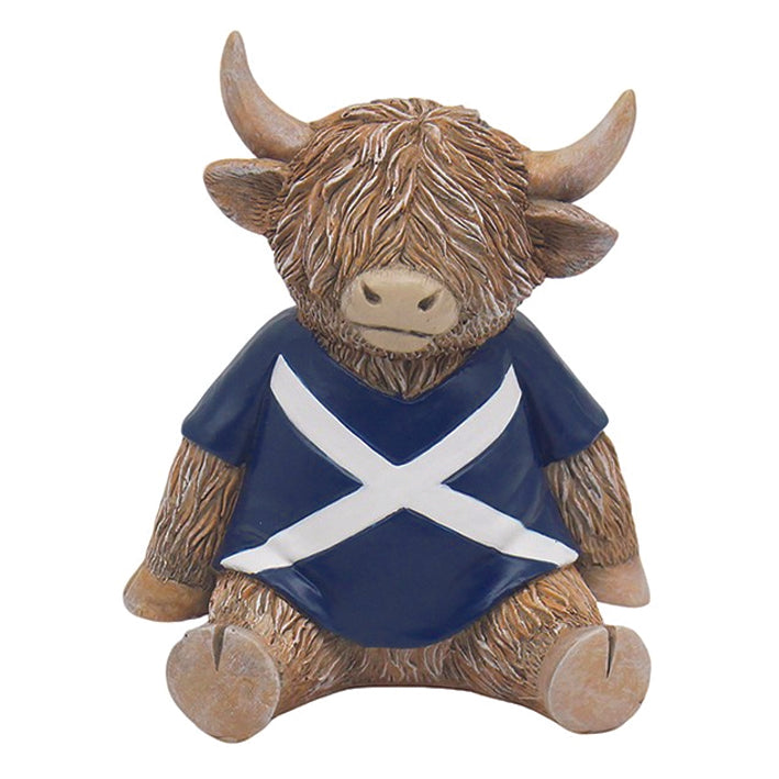 Happy Highland Cow in a Scotland flag shirt