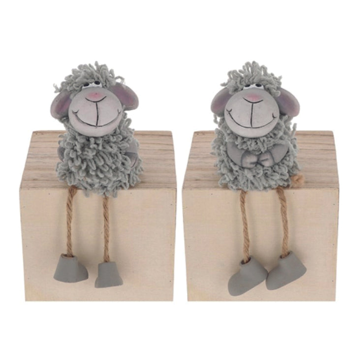 Shaggy Grey Sheep, Sitting with dangly legs, Ornaments