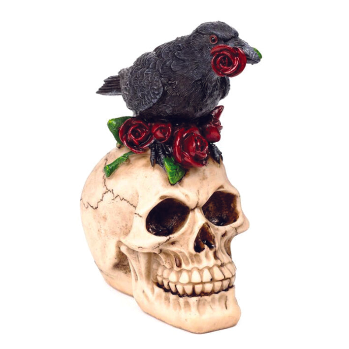 Skull With Raven and Red Roses Ornament