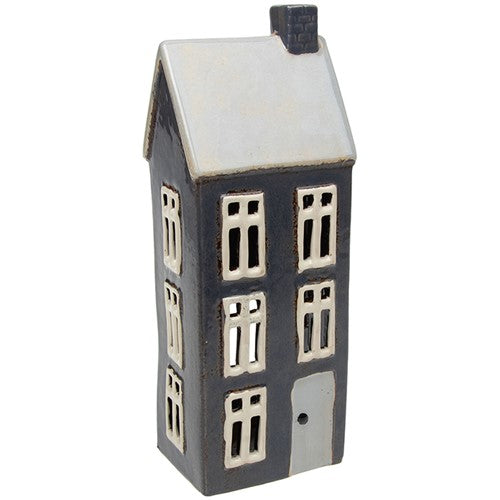 Village Pottery Slate Blue Tall House Tealight Holder