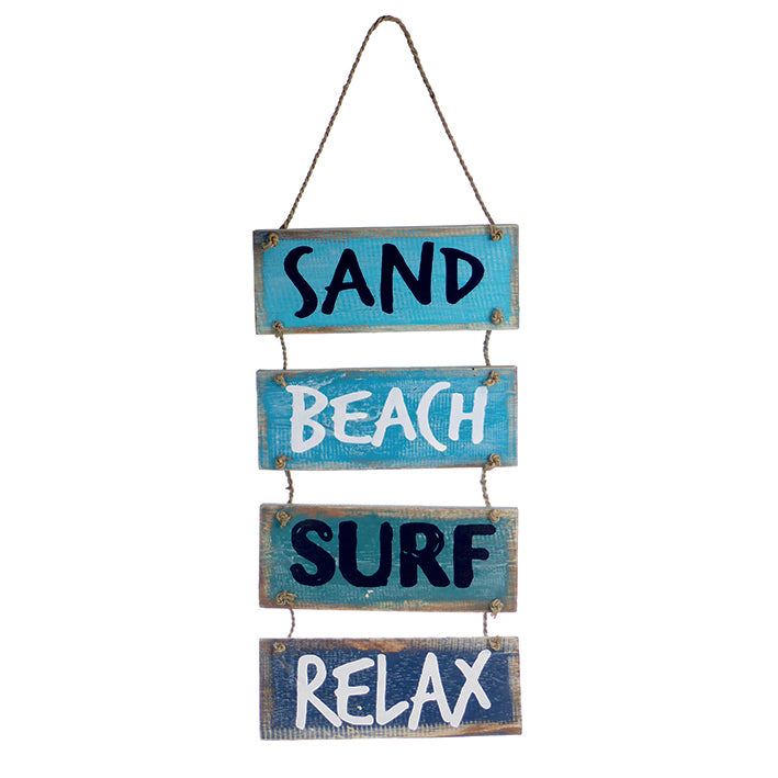 Wooden hanging slatted plaque - Sand, beach, surf, relax