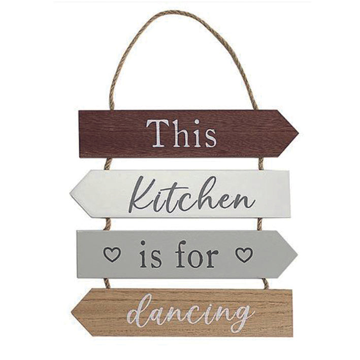 Wooden hanging slatted plaque - This kitchen is for dancing