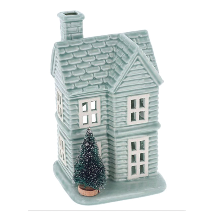 Festive Sage Small House Tealight Holder