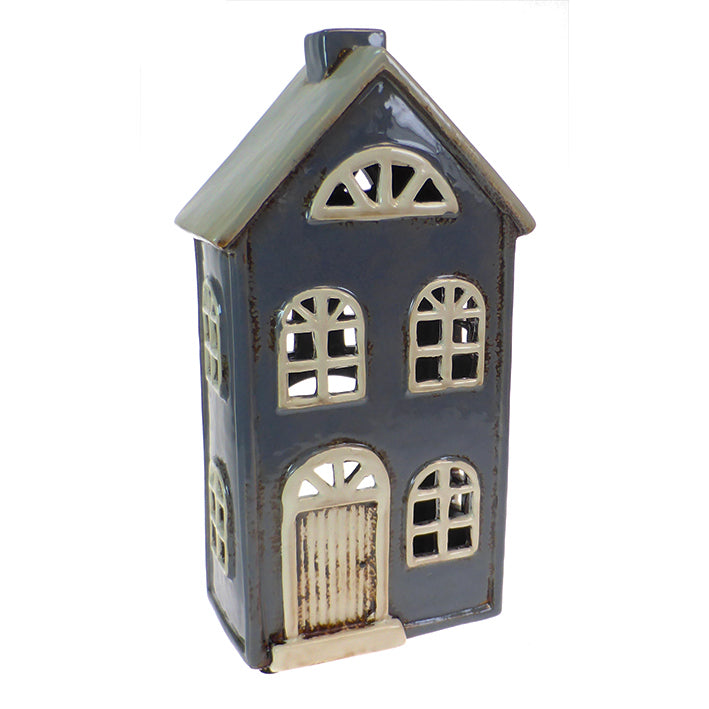 Pottery Tall navy house Tealight holder