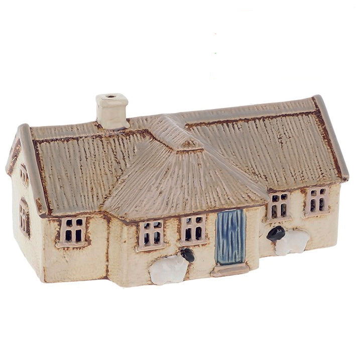 Village Pottery Thatched Croft House with Porch and Two Sheep Tealight Holder