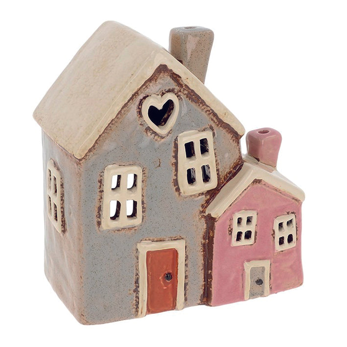 Village Pottery Pink and Grey Houses Tealight Holder