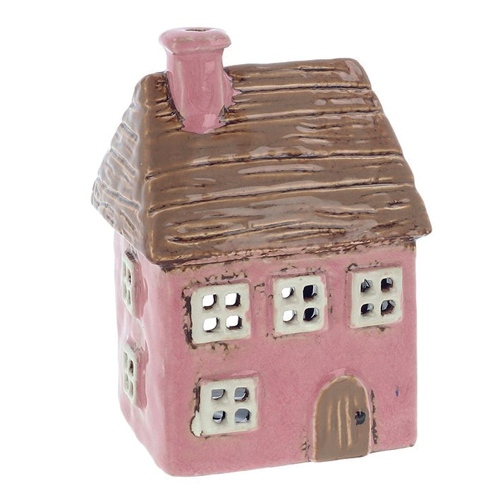 Village Pottery Small Pink Thatched Cottage Tealight Holder