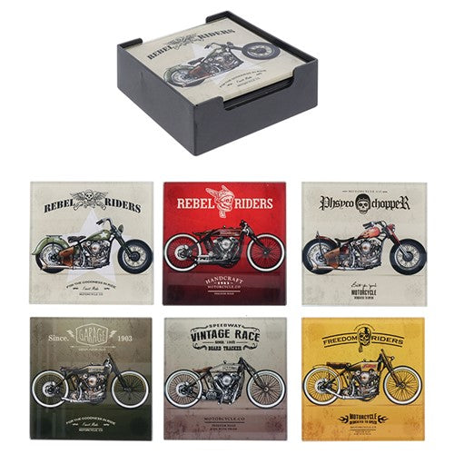 Square glass coasters - Various vintage motorbikes