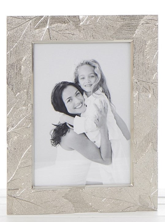 Photo Frame. Silver Rectangle Delicate Leaf