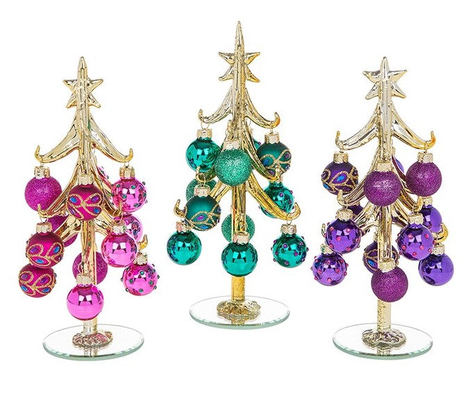 Glass Christmas tree and baubles - gold tree with pink, purple or green baubles Large