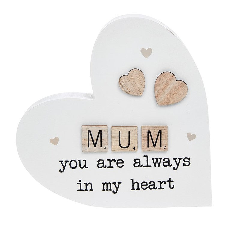 Scrabble Sentiments Wooden Standing Heart. MUM, you are always in my heart