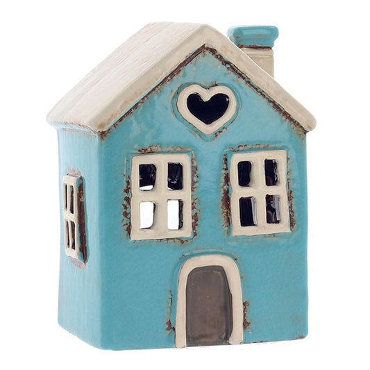 Village Pottery Aqua Heart Single House Tealight holder