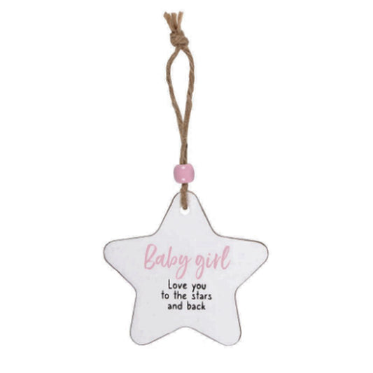 Hanging wooden star - Baby Girl.  Love you to the stars and back