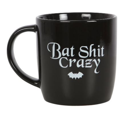 Boxed ceramic mug - black with Bat Shit Crazy Text