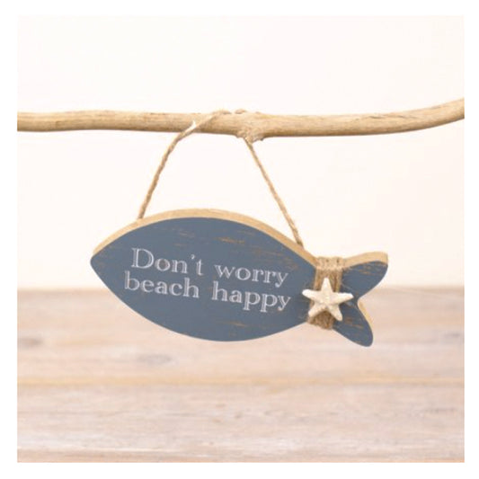 Wooden Hanging  Fish "Don't Worry Beach Happy"