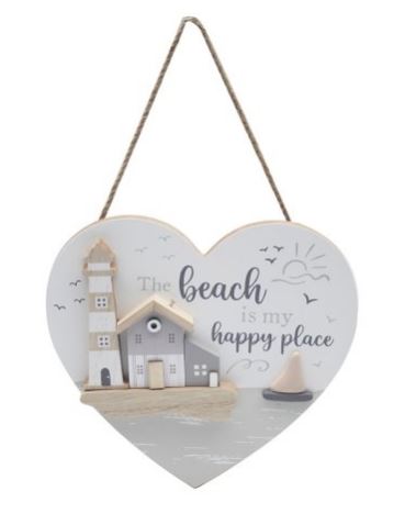 Wooden hanging heart 3D plaque The Beach is my Happy Place