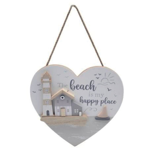 Wooden hanging heart 3D plaque The Beach is my Happy Place